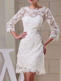 Formal Sheath Wedding Dress Jewel Knee Length Lace Long Sleeves Bridal Gowns On Sale