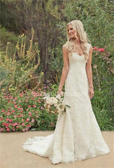 Full Lace Wedding Dresses Cap Sleeve Mermaid Court Train Zipper Charming Bridal Gowns