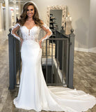 Glamorous Appliques Off The Shoulder Wedding Dresses | Mermaid Long Sleeve Bridal Gowns