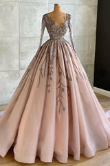 Glamorous Beadings Long Sleeve Prom Dress Ball Gown Evening Gowns