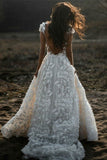 Glamorous Deep V-Neck Wedding Dress Cap Sleeves Tulle Bridal Gowns With Lace Appliques