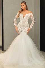 Glamorous Long Sleeves Off-the-Shoulder Wedding Dress Mermaid Bridal Gowns