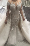 Glamorous Mermaid Lace Wedding Dresses  | Sexy Sheer Tulle Bridal Gowns with Buttons BC0535