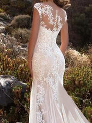 Glamorous Mermaid Wedding Dress Jewel Lace Tulle Sleeveless Bridal Gowns with Chapel Train