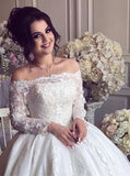 Glamorous Off Shoulder Long Sleeves Wedding Dresses | Lace Brial Ball Gowns