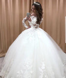 Glamorous Off Shoulder Long Sleeves Wedding Dresses | Lace Flowers Bridal Ball Gown