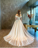 Glamorous Off-the-Shoulder Tulle Princess Wedding Dress With Appliques