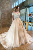 Glamorous Off-the-Shoulder Tulle Princess Wedding Dress With Appliques