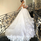 Glamorous Short Sleeves Tulle Lace Appliques Wedding Dresses Long