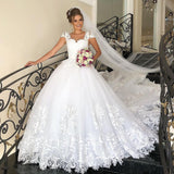 Glamorous Short Sleeves Tulle Lace Appliques Wedding Dresses Long