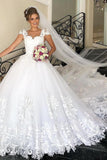 Glamorous Short Sleeves Tulle Lace Appliques Wedding Dresses Long