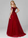 Glamorous Sleeveless Appliques Tulle A-Line Prom Dresses