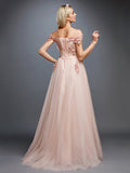 Glamorous Sleeveless Appliques Tulle A-Line Prom Dresses