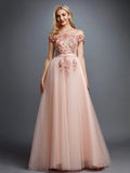 Glamorous Sleeveless Appliques Tulle A-Line Prom Dresses