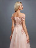 Glamorous Sleeveless Appliques Tulle A-Line Prom Dresses