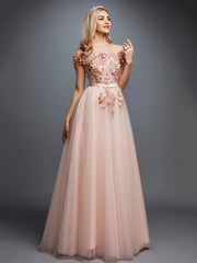 Glamorous Sleeveless Appliques Tulle A-Line Prom Dresses