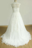 Glamorous Sleeveless Appliques Tulle Wedding Dress | A-line Lace Straps Bridal Gowns