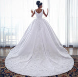 Glamorous Straps Lace Wedding Dresses | Sleeveless Puffy Ball Bridal Gowns