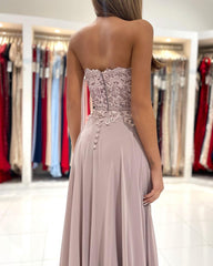 Glamorous Sweetheart Long Prom Dress Split Chiffon With Appliques