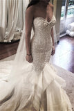 Glamorous Sweetheart Mermaid Wedding Dresses Online |  Crystal Ruffles Sexy Wedding Dress