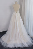 Glamorous V-neck Straps Sleeveless Wedding Dress | Appliques Tulle A-line Bridal Gowns