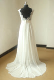 Glamorous White Straps Appliques Wedding Dress | Sleeveless V-neck Chiffon Bridal Gowns