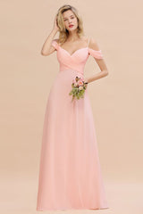 Gogeous Off Shoulde straps Aline Bridesmaid Dress Chiffon Maid of Honor Dress