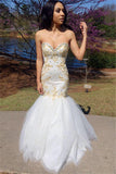 Gold Beading Mermaid Evening Dresses Sweetheart Sexy Prom Gowns CE099