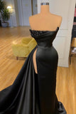 Gorgeous A-line Formal Wears Long Black Prom Dresses With Split Online