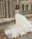 Gorgeous A-line Lace Appliques Wedding Dresses With Sleeves