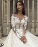 Gorgeous A-line Lace Appliques Wedding Dresses With Sleeves