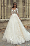 Gorgeous A-line Lace Appliques Wedding Dresses With Sleeves