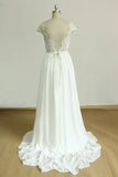 Gorgeous Appliques Chiffon Wedding Dress | White Shortsleeves A-line Bridal Gowns