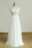 Gorgeous Appliques Chiffon Wedding Dress | White Shortsleeves A-line Bridal Gowns