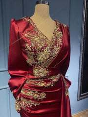 Gorgeous Burgundy Long Sleeves Prom Dress Mermaid With Beadings