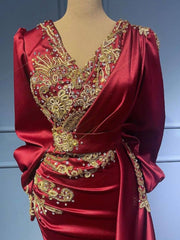 Gorgeous Burgundy Long Sleeves Prom Dress Mermaid With Beadings