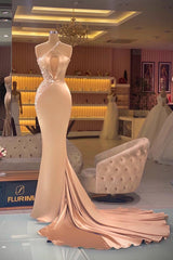 Gorgeous Champagne Sleeveless Long Mermaid Prom Dresses