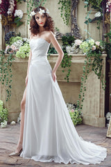 Gorgeous Chiffon Sweetheart Bridal Dress Side Slit Wedding Dress On Sale