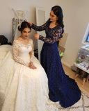 Gorgeous Floral Lace Long Sleeves Bridal Dresses Wedding Dress Aline for Bride