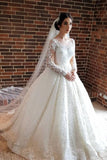 Gorgeous Floral Lace Long Sleeves Bridal Dresses Wedding Dress Aline for Bride