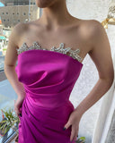 Gorgeous Fuchsia Strapless Crystal Prom Dresses With Split