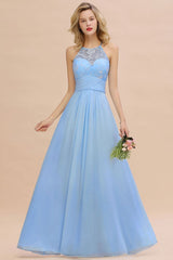 Gorgeous Halter Floral lace aline Chiffon Bridesmaid Dress Sleeveless Ruffle Wedding Guest Dress