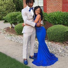 Gorgeous Halter Royal Blue Mermaid Prom Dresses Beading Evening Gowns BA4973