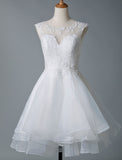 Gorgeous Jewel Sleeveless Lace Ruffles White Short Wedding Dresses