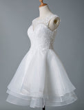 Gorgeous Jewel Sleeveless Lace Ruffles White Short Wedding Dresses