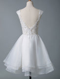 Gorgeous Jewel Sleeveless Lace Ruffles White Short Wedding Dresses