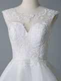 Gorgeous Jewel Sleeveless Lace Ruffles White Short Wedding Dresses