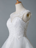 Gorgeous Jewel Sleeveless Lace Ruffles White Short Wedding Dresses