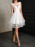 Gorgeous Jewel Sleeveless Lace Ruffles White Short Wedding Dresses