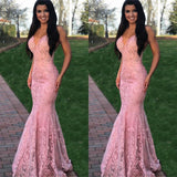 Gorgeous Lace Mermaid Appliques Prom Dresses | Sleeveless V-Neck Mermaid Party Dresses